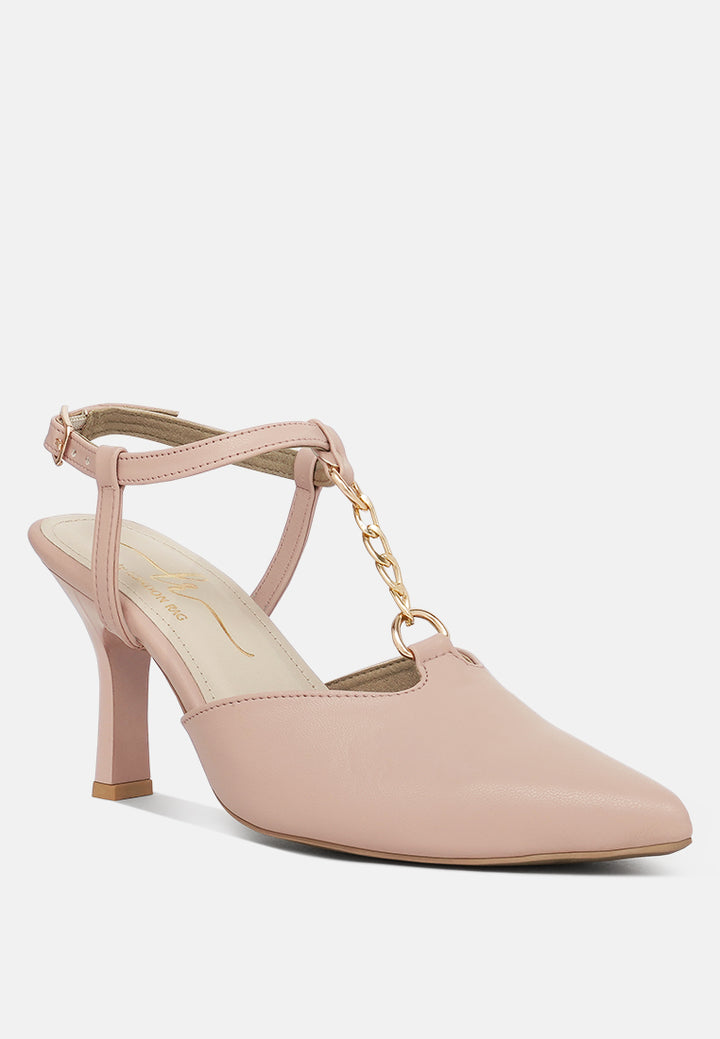 women metallic chain t strap sandals#color_nude