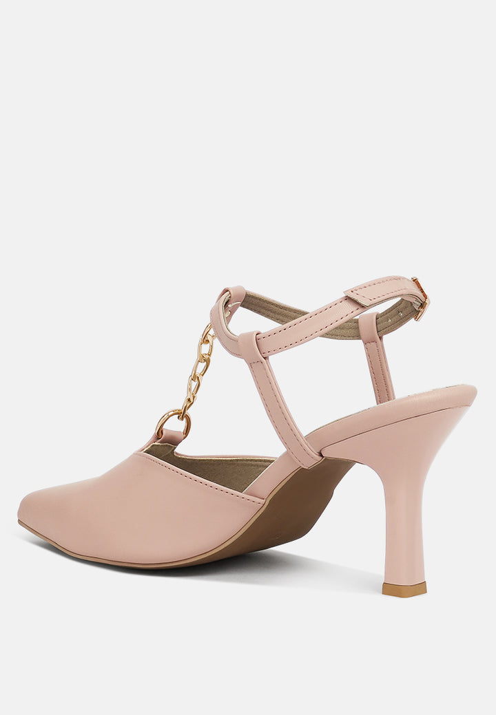 women metallic chain t strap sandals#color_nude