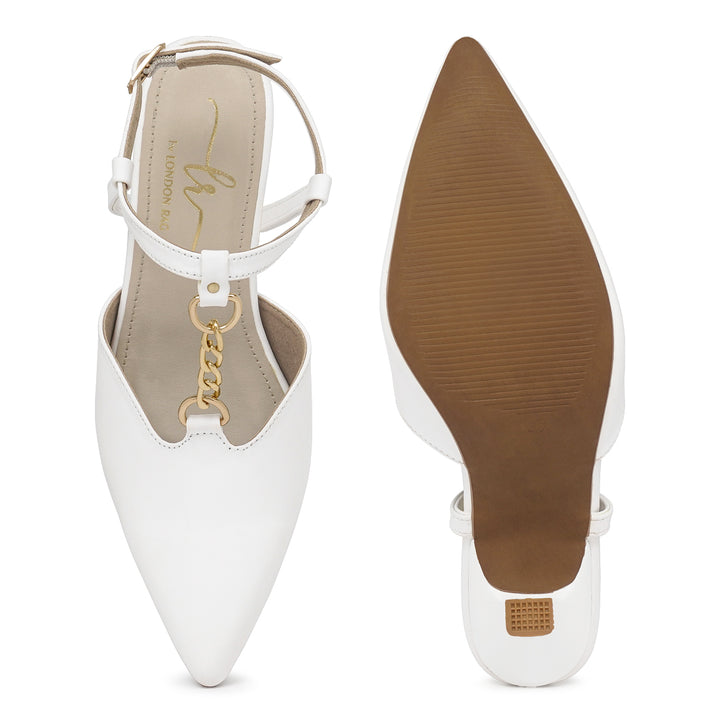 women metallic chain t strap sandals#color_white