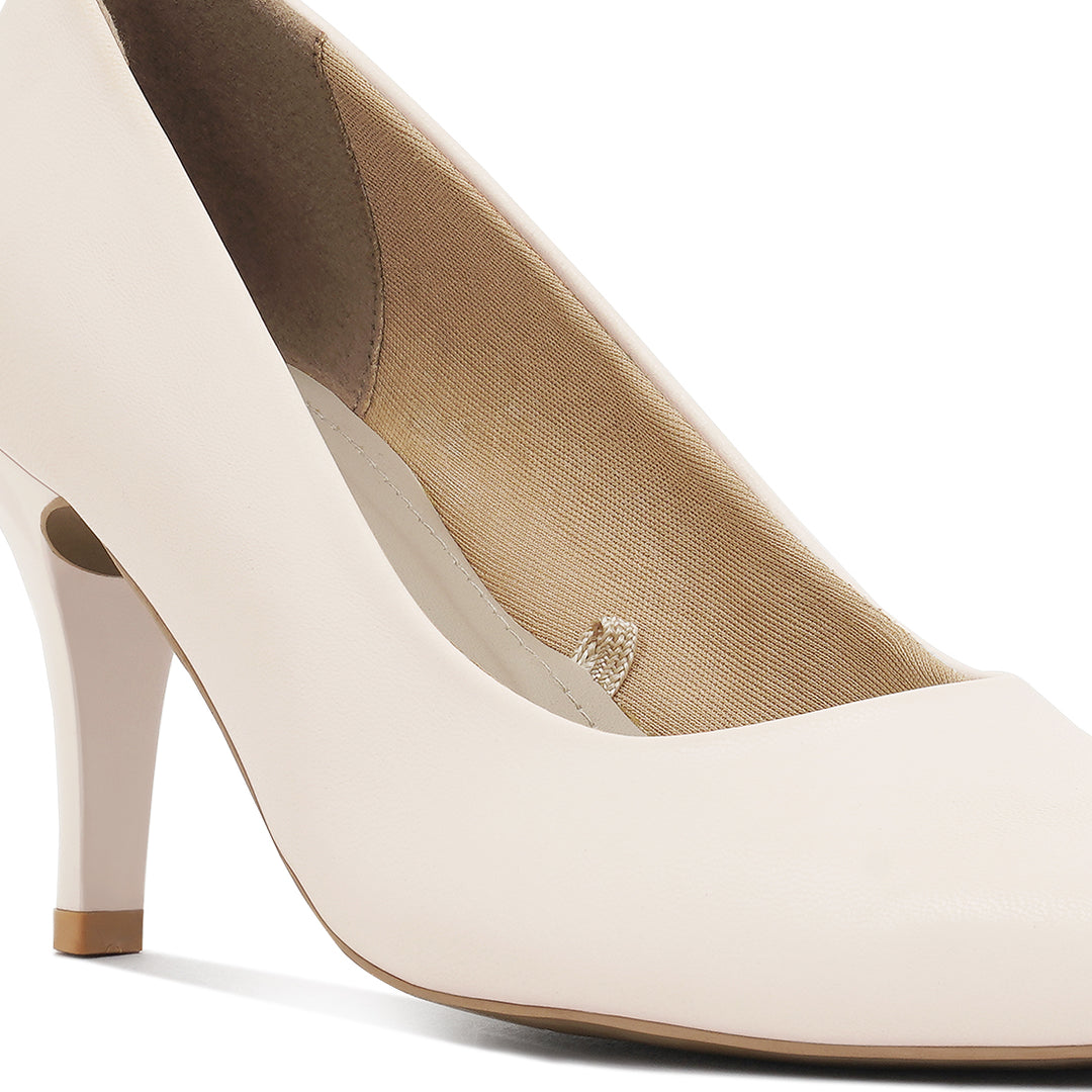 women faux leather stiletto pumps#color_beige