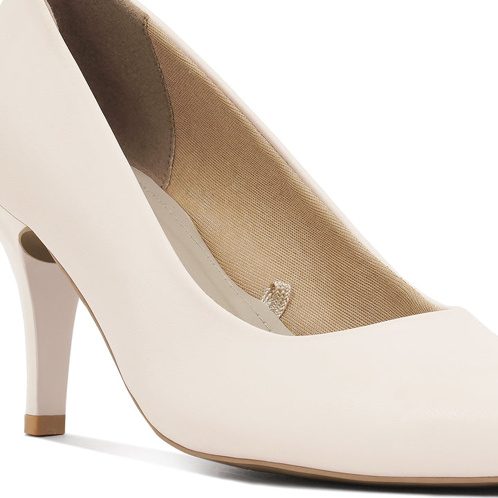 women faux leather stiletto pumps#color_beige