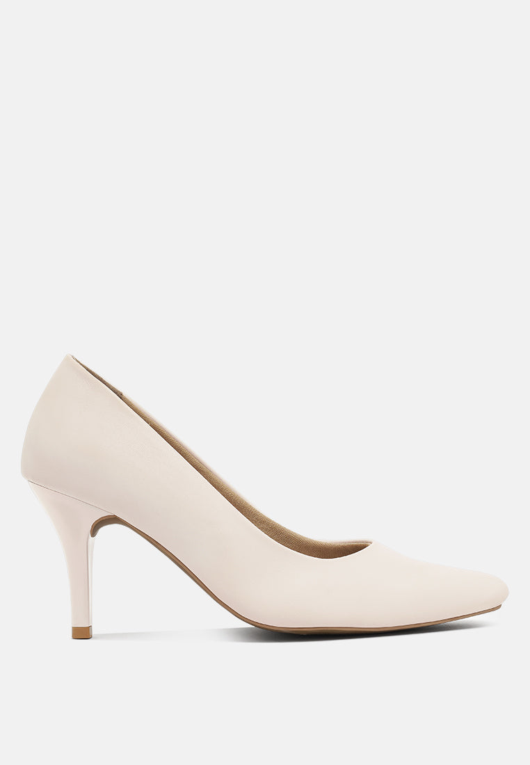 women faux leather stiletto pumps#color_beige