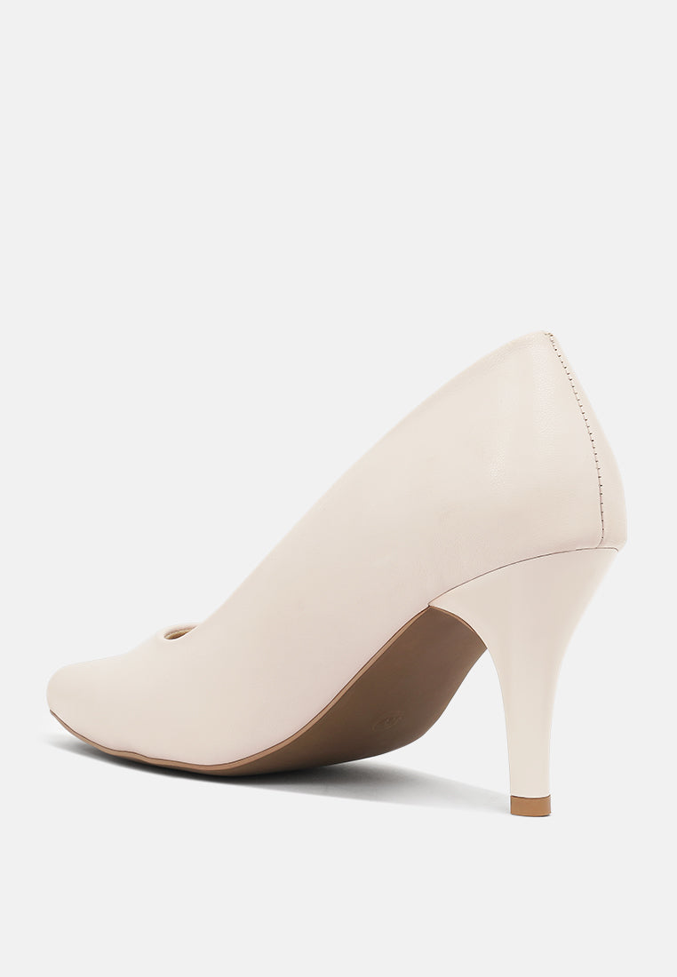 women faux leather stiletto pumps#color_beige