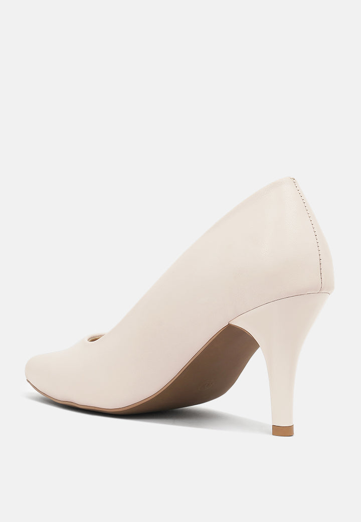 women faux leather stiletto pumps#color_beige