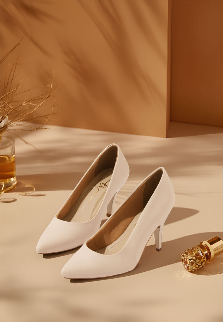 women faux leather stiletto pumps#color_beige