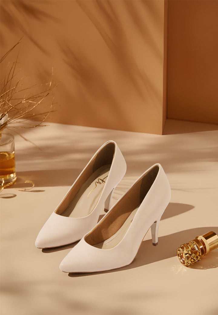 women faux leather stiletto pumps#color_beige