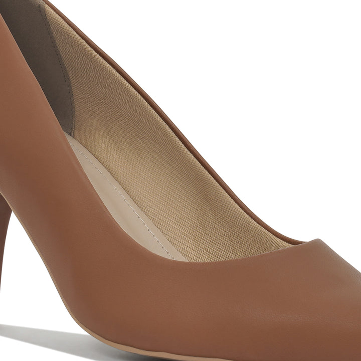 women faux leather stiletto pumps#color_brown