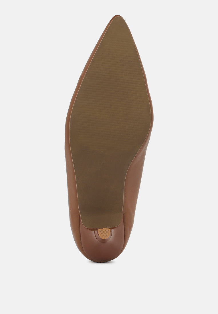 women faux leather stiletto pumps#color_brown