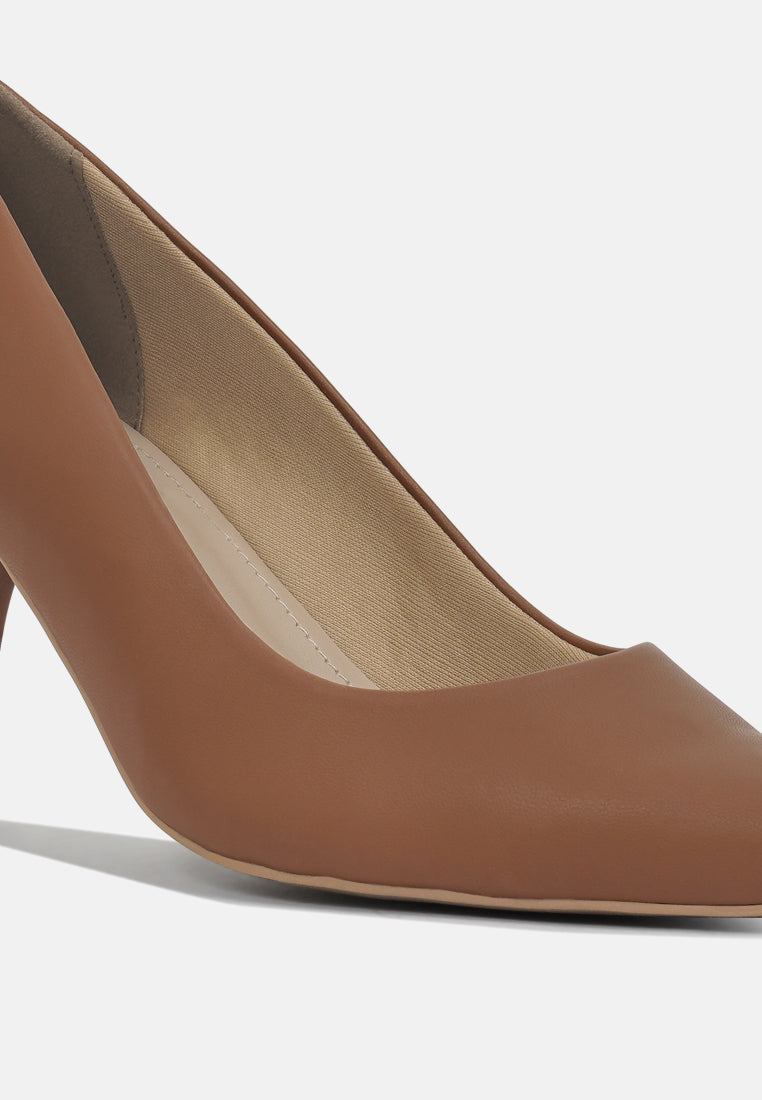 women faux leather stiletto pumps#color_brown