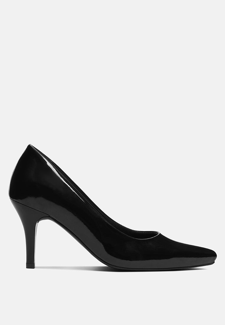 women patent faux leather stiletto pumps#color_black