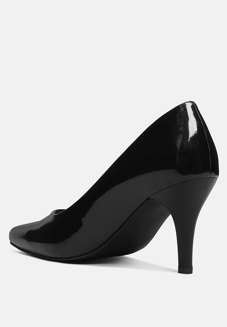 women patent faux leather stiletto pumps#color_black