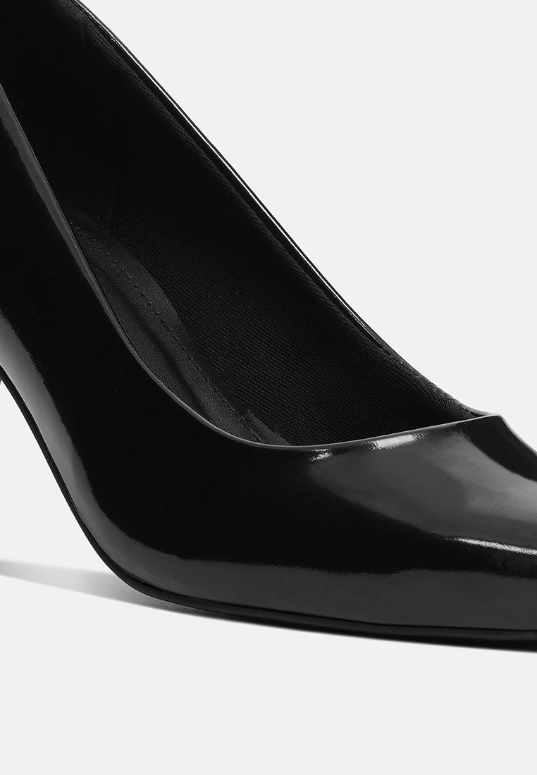 women patent faux leather stiletto pumps#color_black