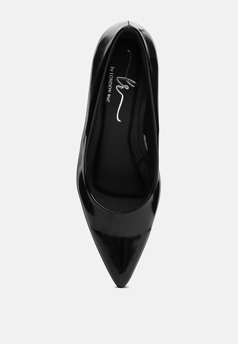 women patent faux leather stiletto pumps#color_black