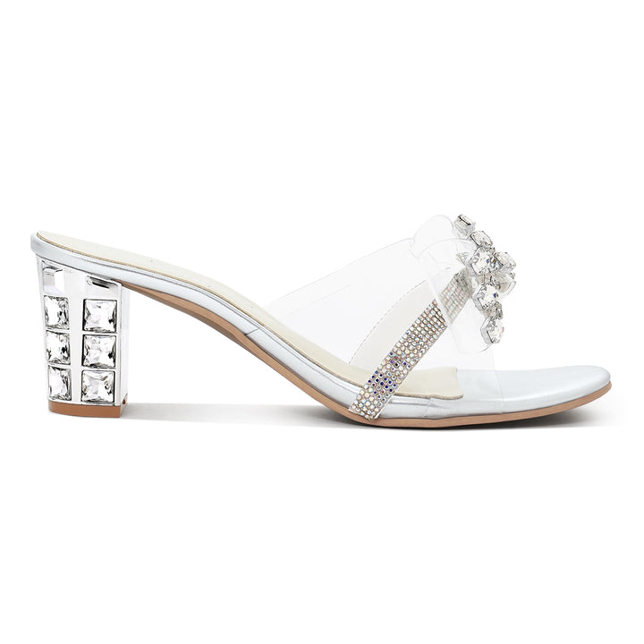 women clear diamante embellished block heels#color_silver