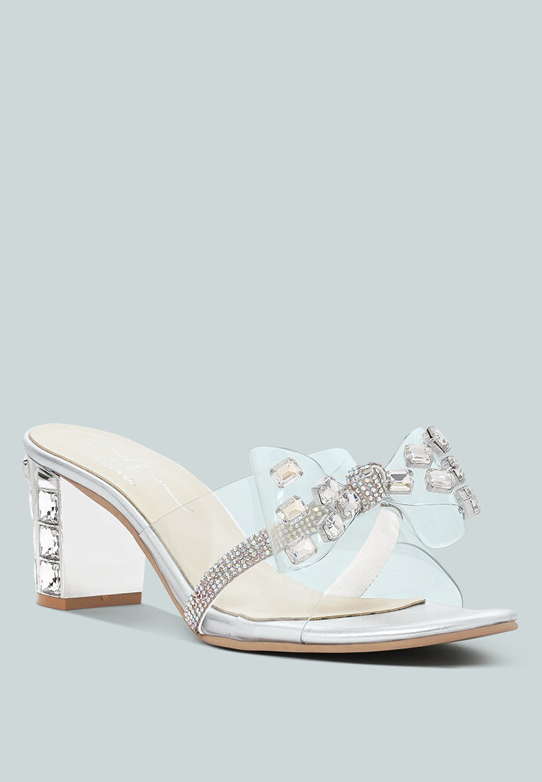 women clear diamante embellished block heels#color_silver