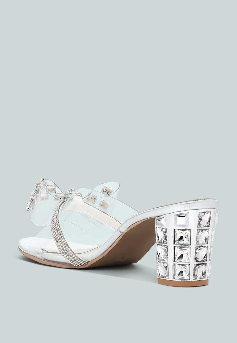 women clear diamante embellished block heels#color_silver