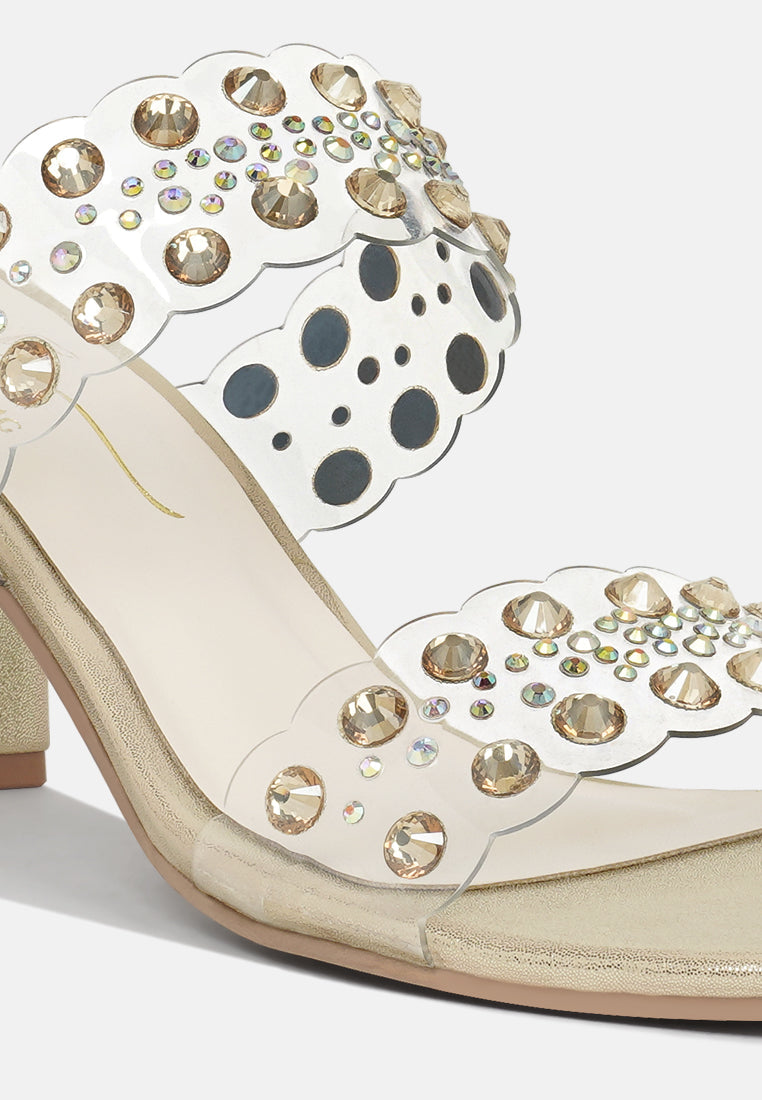 Women Metallic Clear Strap Block Heels