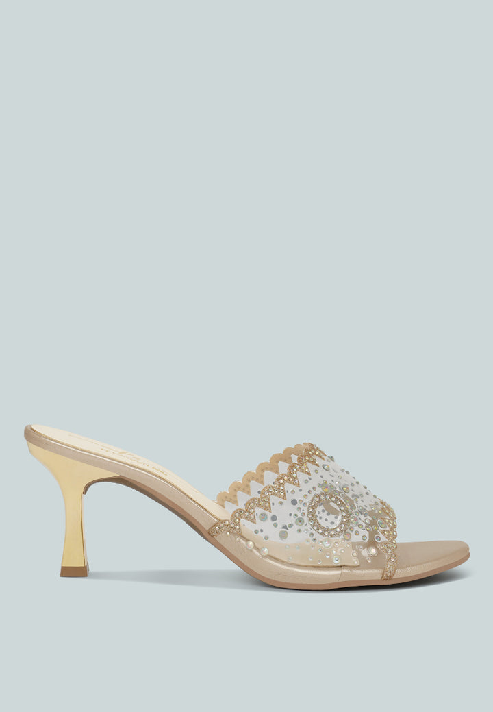 women rhinestones & glitter embellished kitten heels#color_gold