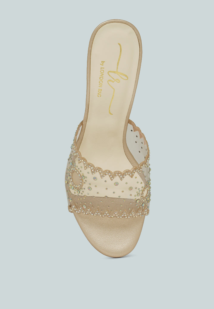 women rhinestones & glitter embellished kitten heels#color_gold