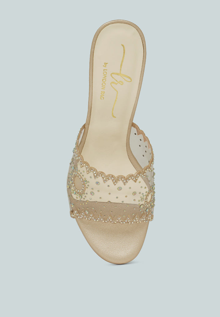 women rhinestones & glitter embellished kitten heels#color_gold