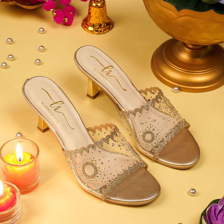 Women Rhinestones & Glitter Embellished Kitten Heels