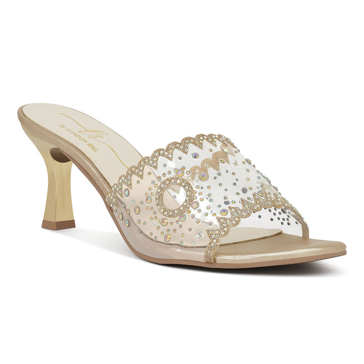 women rhinestones & glitter embellished kitten heels#color_light-gold