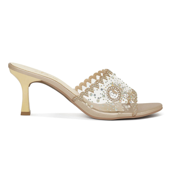 women rhinestones & glitter embellished kitten heels#color_light-gold