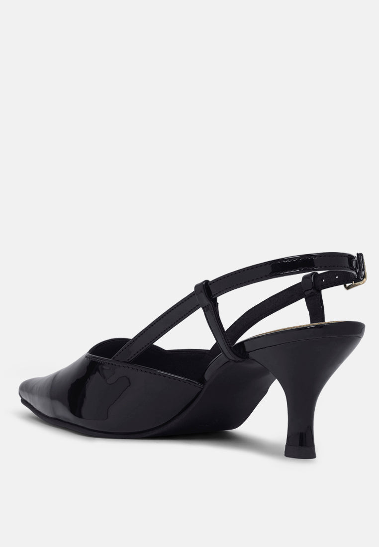 women patent faux leather slingback heels#color_black