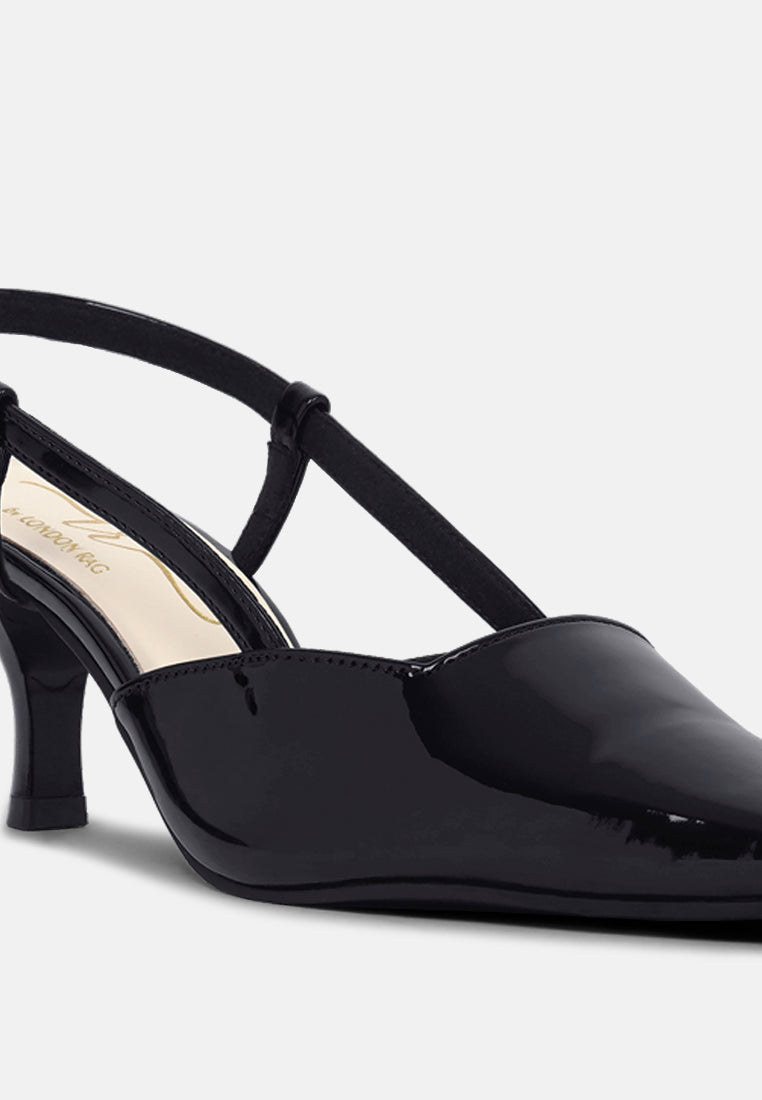 women patent faux leather slingback heels#color_black