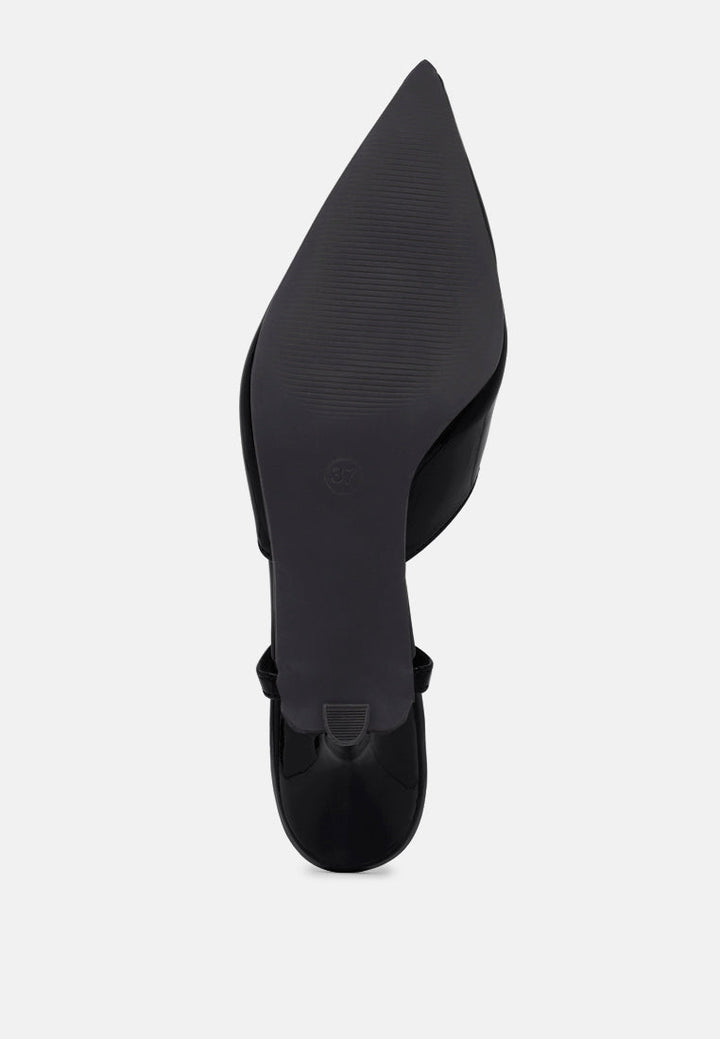 women patent faux leather slingback heels#color_black