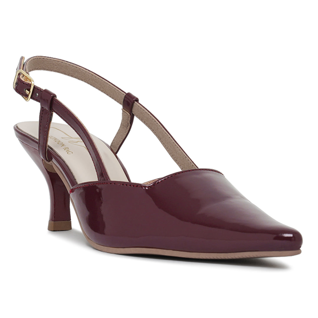 women patent faux leather slingback heels#color_burgundy