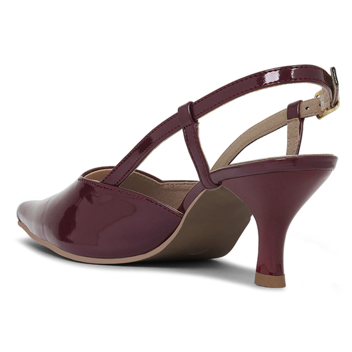 women patent faux leather slingback heels#color_burgundy