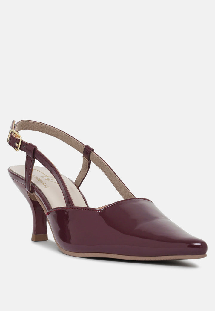 women patent faux leather slingback heels#color_burgundy