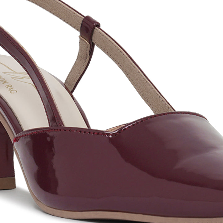 women patent faux leather slingback heels#color_burgundy