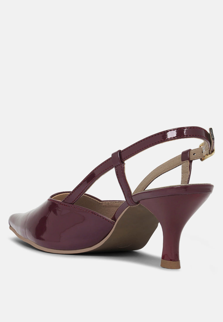 women patent faux leather slingback heels#color_burgundy