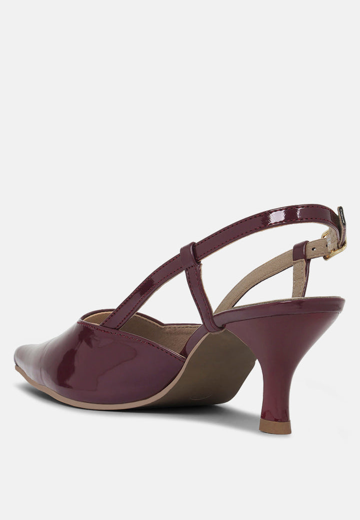 women patent faux leather slingback heels#color_burgundy