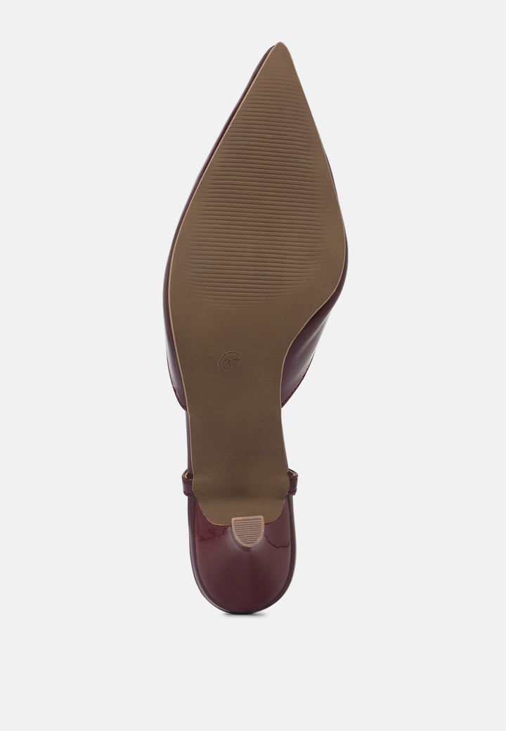 women patent faux leather slingback heels#color_burgundy