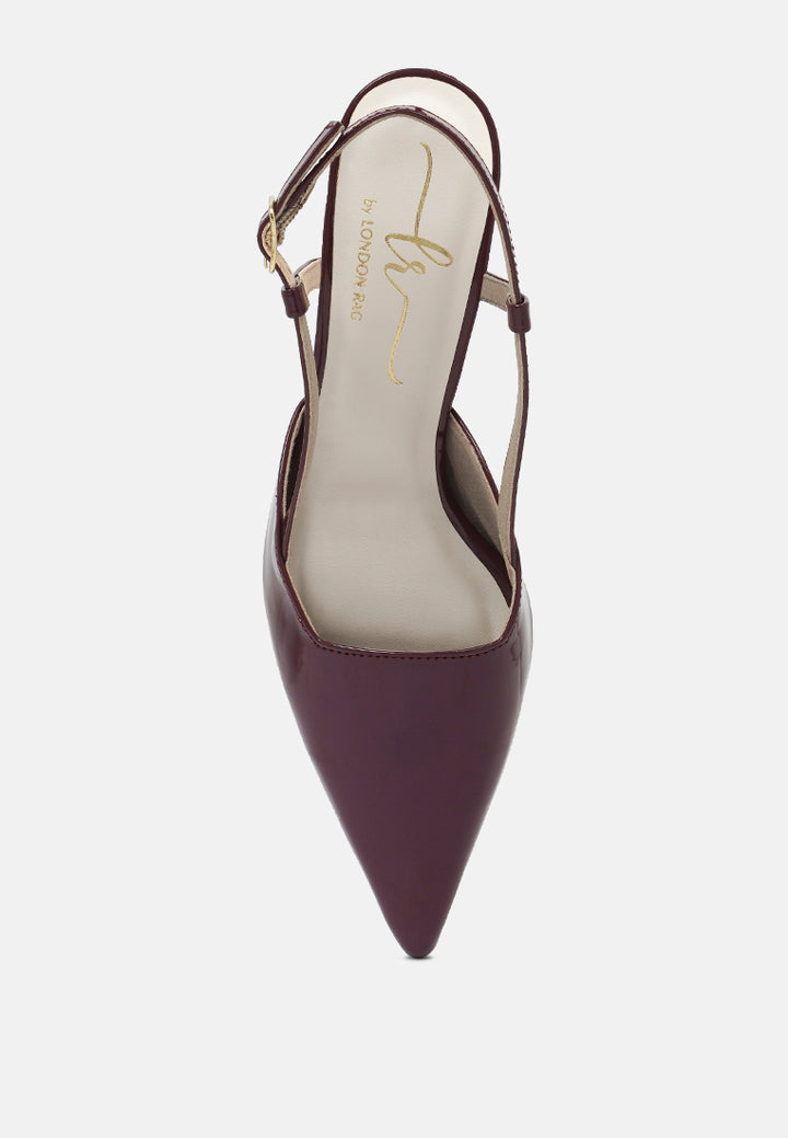 women patent faux leather slingback heels#color_burgundy