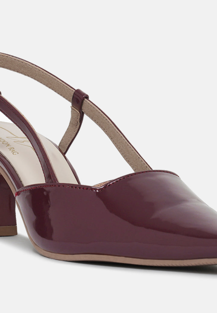 women patent faux leather slingback heels#color_burgundy