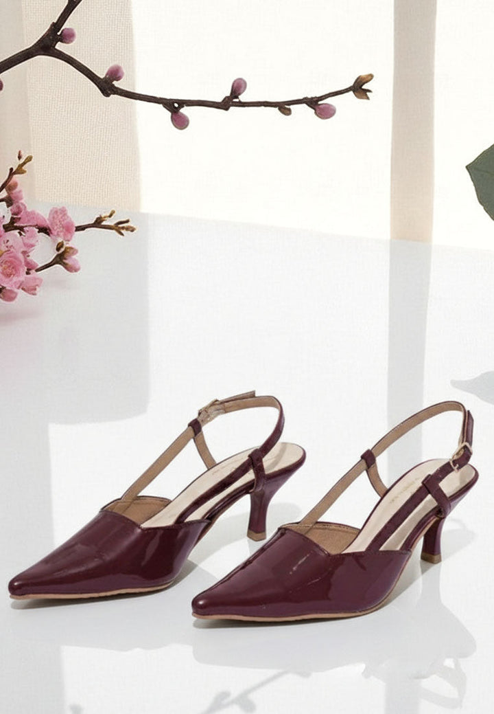 women patent faux leather slingback heels#color_burgundy