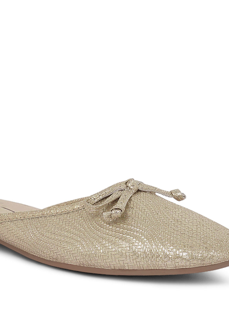 women bow detail metallic mules#color_gold