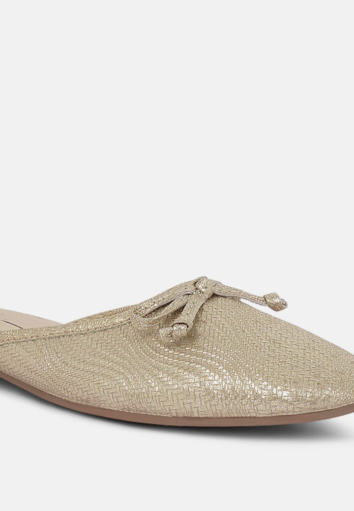 women bow detail metallic mules#color_gold