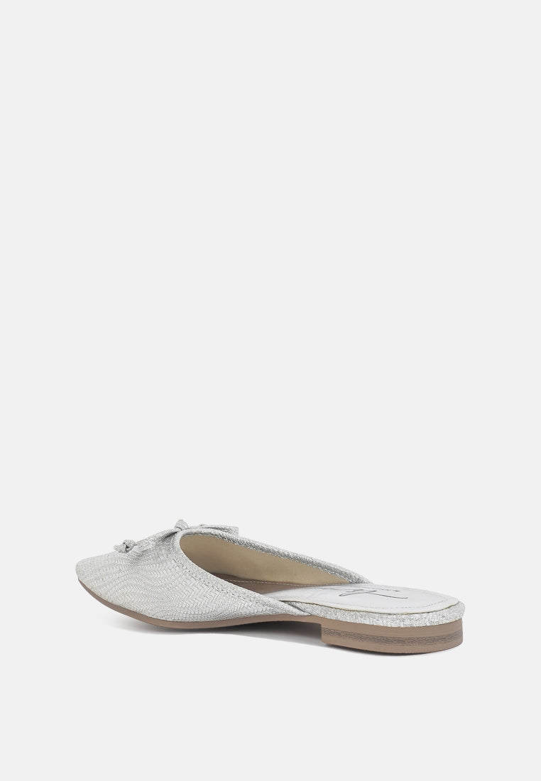women bow detail metallic mules#color_silver