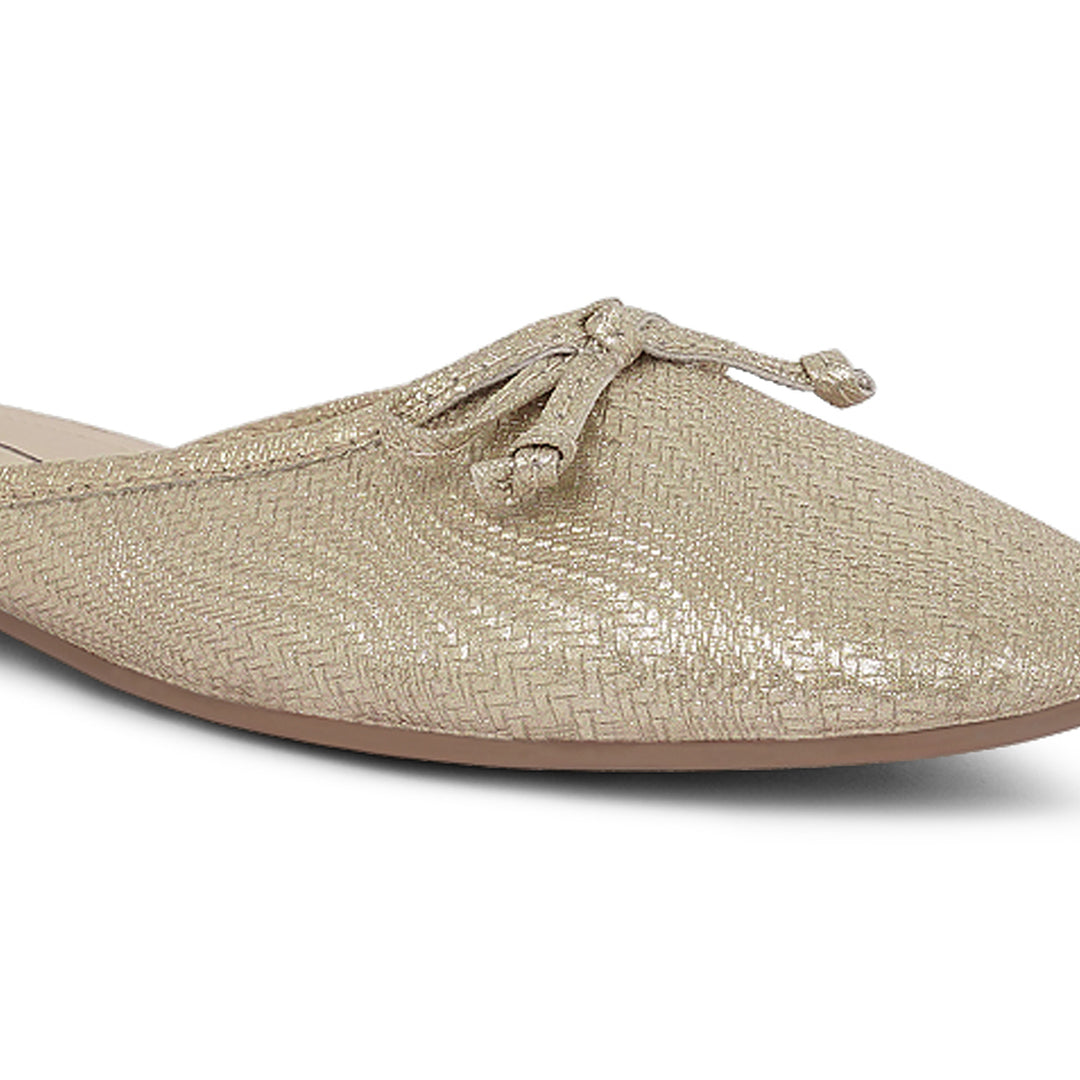 Women Bow Detail Metallic Mules