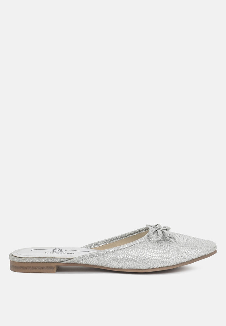 women bow detail metallic mules#color_silver