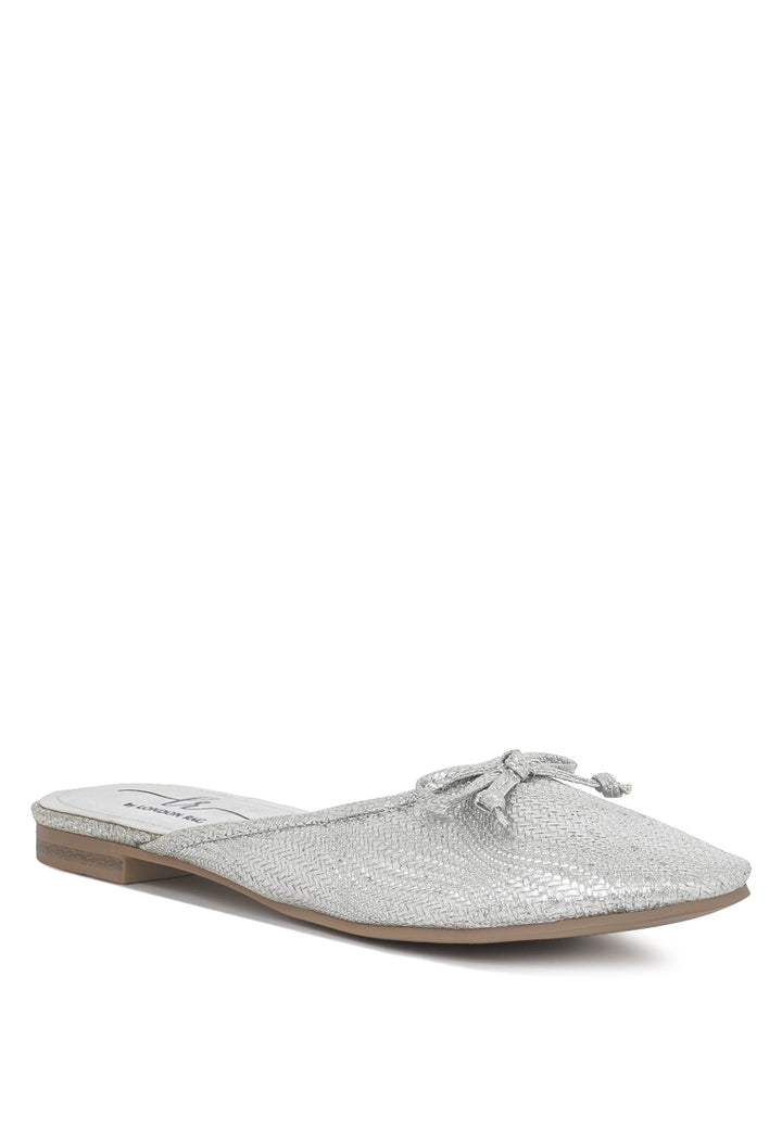 women bow detail metallic mules#color_silver