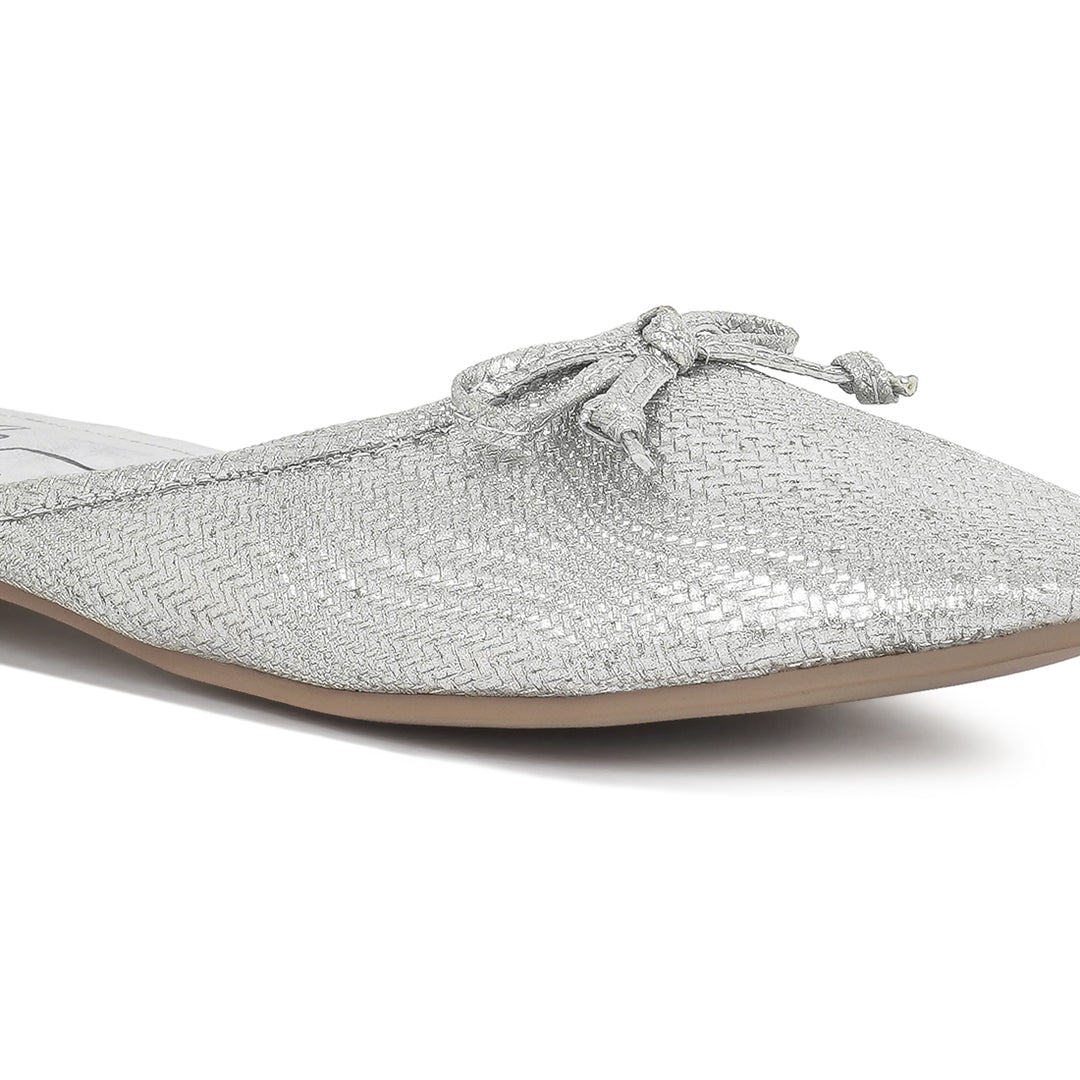 Women Bow Detail Metallic Mules