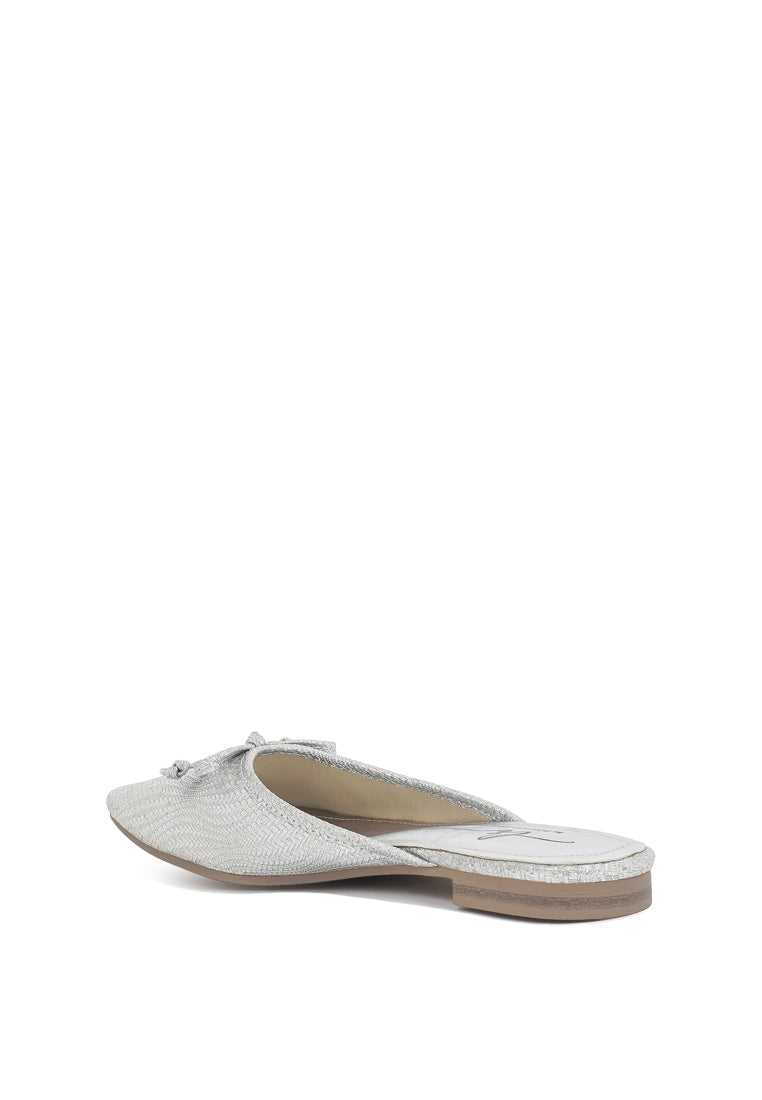 women bow detail metallic mules#color_silver