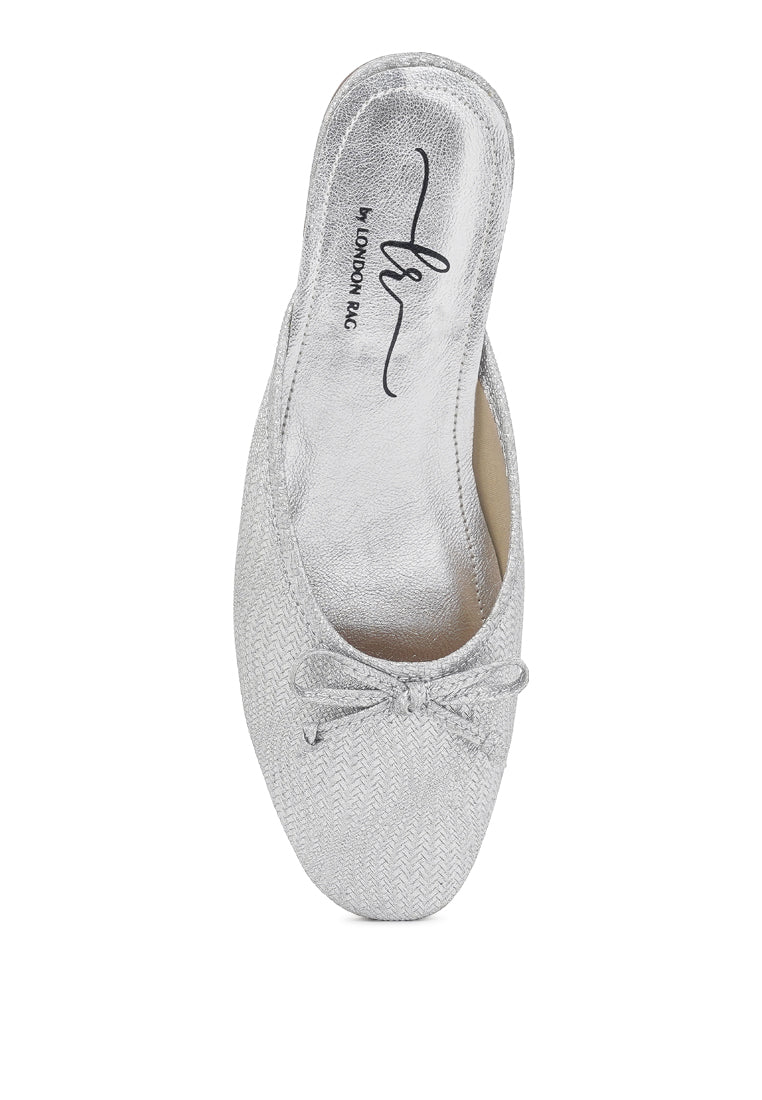 Women Bow Detail Metallic Mules