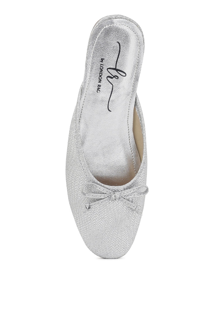 Women Bow Detail Metallic Mules